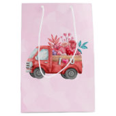 可愛いラブトラックとハートカーゴウォーター色 ミディアムペーパーバッグ (正面)