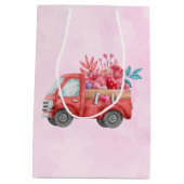 可愛いラブトラックとハートカーゴウォーター色 ミディアムペーパーバッグ (裏面)