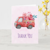 可愛いラブトラックとハート貨物ありがとう カード (黄色い花)