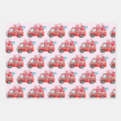 可愛いラブトラック運のハート&フラワーパターン ラッピングペーパーシート (正面)