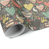 可愛いラブニー柄とハート ラッピングペーパー (ロールコーナー)