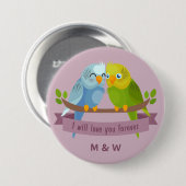 可愛いラブバードカスタムのモノグラムボタン 缶バッジ (正面&裏面)