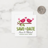 可愛いラブバード春Save the Date ノートカード (正面/裏面インサイチュ)