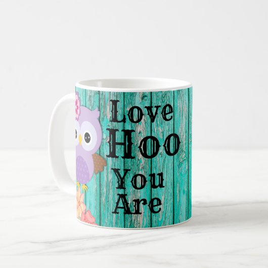 可愛いラブフウオパステルパープルフクロウと花 コーヒーマグカップ (正面左)