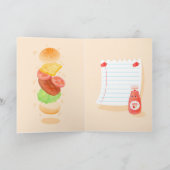 可愛いラブプリンのグリーティングカード、ハンバーガー、食べ物 サンキューカード (内部)