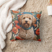 可愛いラブラドールデイジーとポピー花 クッション (ブランケット)