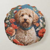 可愛いラブラドールデイジーとポピー花 ラウンドクッション (裏面)