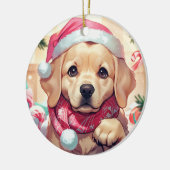 可愛いラブラドールレトリバーとパステルハット&スカーフ セラミックオーナメント (左)