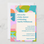 可愛いラベカラフルンダーお洒落ブルーのベビーシャワー 招待状 (正面)