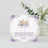 可愛いラベンダーパープルフローラ鹿ベビーシャワー サンキューカード (スタンド正面)