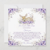 可愛いラベンダーパープルフローラ鹿ベビーシャワー サンキューカード (正面)