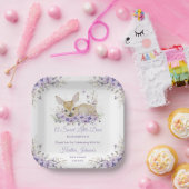 可愛いラベンダーパープルフローラ鹿ベビーシャワー ペーパープレート (パーティー)