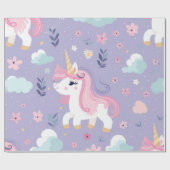 可愛いラベンダーピンクティール（緑がかった色）ユニコーンクラウド ラッピングペーパー (フラット)