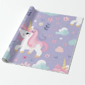 可愛いラベンダーピンクティール（緑がかった色）ユニコーンクラウド ラッピングペーパー (アンロールド)