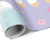 可愛いラベンダーピンクティール（緑がかった色）ユニコーンクラウド ラッピングペーパー (ロールコーナー)