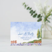 可愛いラベンダーフィールド結婚ランドスケープ ポストカード (スタンド正面)