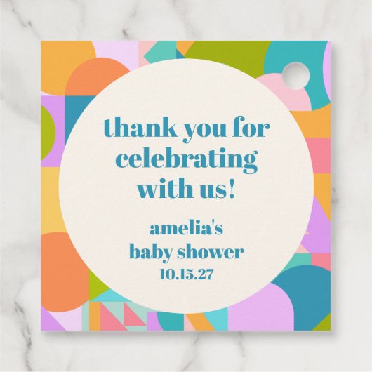 可愛いラベンダーブルーベビーシャワーカスタムサンキューサンキュー フェイバータグ (裏面)