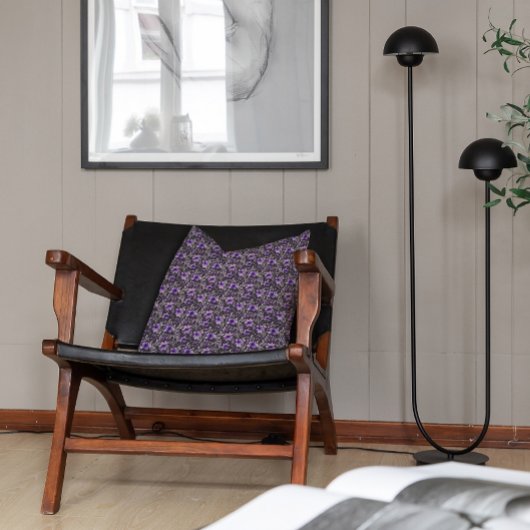 可愛いラベンダー柄の水彩花グレー クッション