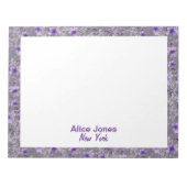 可愛いラベンダー柄の水彩花グレー ノートパッド (正面)