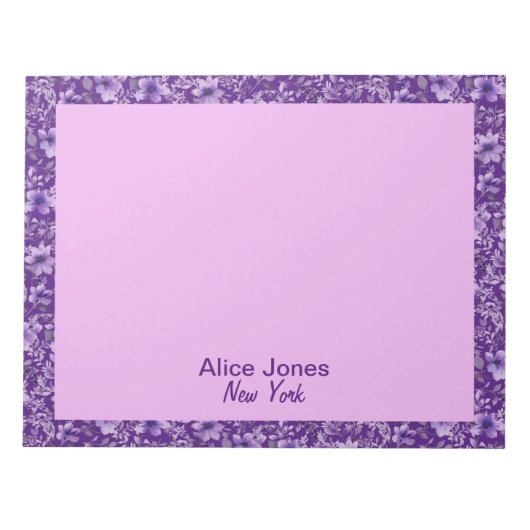 可愛いラベンダー柄の水彩花パープル ノートパッド (正面)