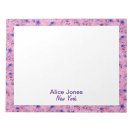 可愛いラベンダー柄の水彩花ピンク ノートパッド