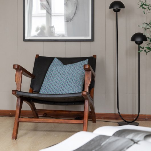 可愛いラベンダー柄の水彩花灯ティール(緑がかった色) クッション