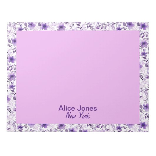 可愛いラベンダー柄の水彩花 ノートパッド (正面)