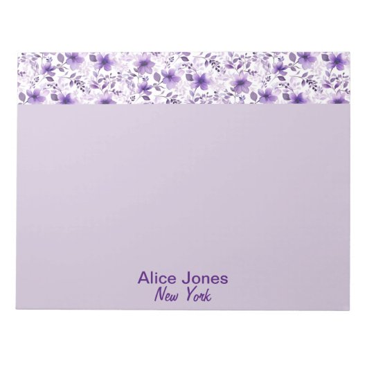 可愛いラベンダー柄の水彩花 ノートパッド (正面)