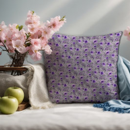 可愛いラベンダー柄の水色の花ライトグレー クッション