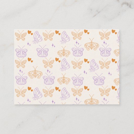 可愛いラベンダー&オレンジバタフライベビーシャワー エンクロージャーカード (裏面)