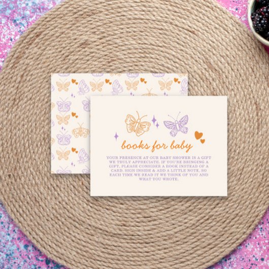 可愛いラベンダー&オレンジバタフライベビーシャワー エンクロージャーカード