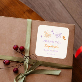 可愛いラベンダー&オレンジバタフライベビーシャワー スクエアシール