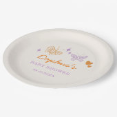 可愛いラベンダー&オレンジバタフライベビーシャワー ペーパープレート (アングル)