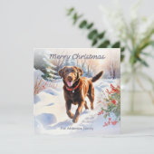 可愛いラボチョコレートラブラドールドッグメリークリスマス シーズンカード (スタンド正面)