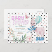 可愛いラマがドットを歓迎ピンク赤ちゃんシャワー インビテーションポストカード (正面/裏面)