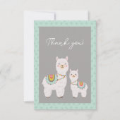 可愛いラマアクアとグレーの赤ちゃんシャワー サンキューカード (正面)