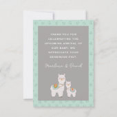 可愛いラマアクアとグレーの赤ちゃんシャワー サンキューカード (裏面)