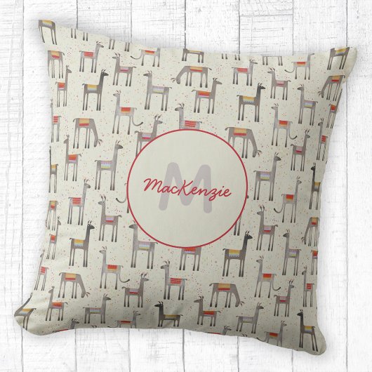 可愛いラマアルパカモノグラム名 クッション