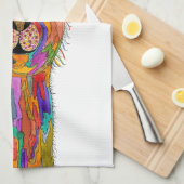 可愛いラマカラフルフローラキッチンタオル キッチンタオル (四つ折り)