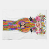 可愛いラマカラフルフローラキッチンタオル キッチンタオル (横)
