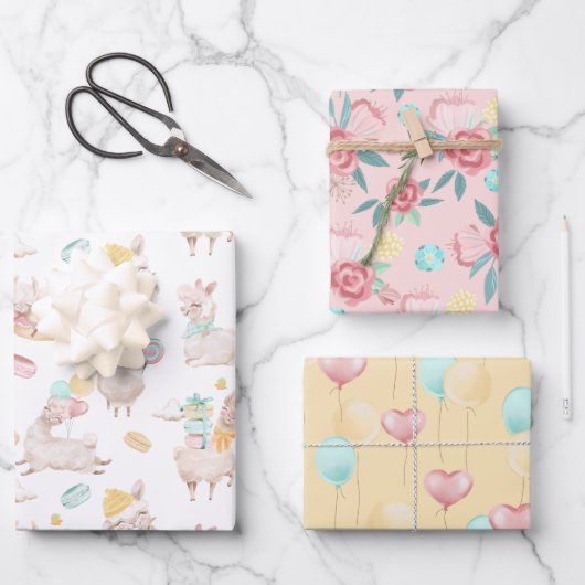 可愛いラマガーリーおもしろいギフト ラッピングペーパーシート (正面)