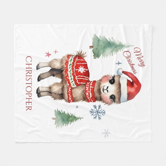可愛いラマパーソナライズされたクリスマス フリースブランケット (正面(横))