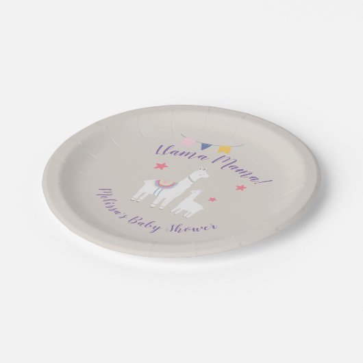 可愛いラマママとベビーラマ赤ちゃんシャワー ペーパープレート (アングル)