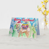 可愛いラマメリークリスマスウォーターカラーアートカード カード (黄色い花)