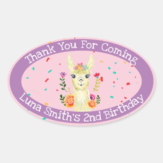 可愛いラマ動物の誕生日パーティメカラフルキシカン 楕円形シール (正面)