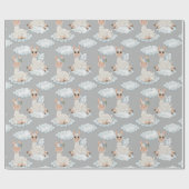 可愛いラマ動物アルパカの花が雲 ラッピングペーパー (フラット)