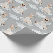 可愛いラマ動物アルパカの花が雲 ラッピングペーパー (角)