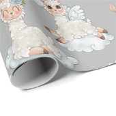 可愛いラマ動物アルパカの花が雲 ラッピングペーパー (ロールコーナー)