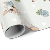 可愛いラマ動物アルパカの花 ラッピングペーパー (ロールコーナー)