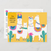 可愛いラマ家族の転居住所 案内ポストカード (正面/裏面)